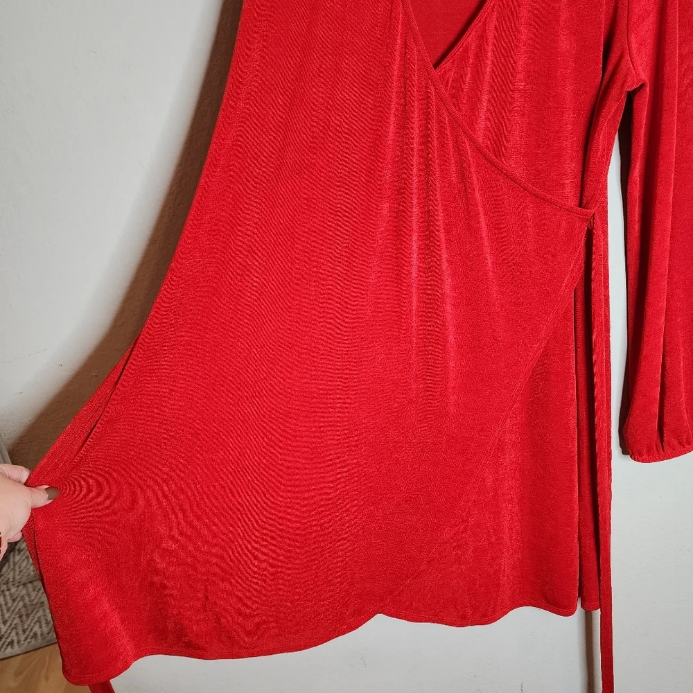 NWT Red Slinky‎ Stretchy Faux Wrap Long Sleeve Mini Dress Size XXL Wild Fable